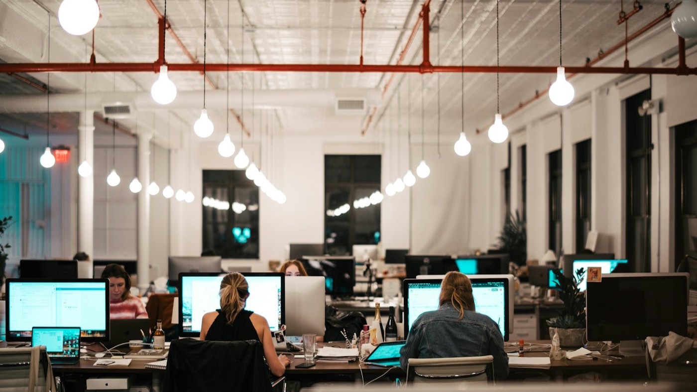 Office with rows of computers